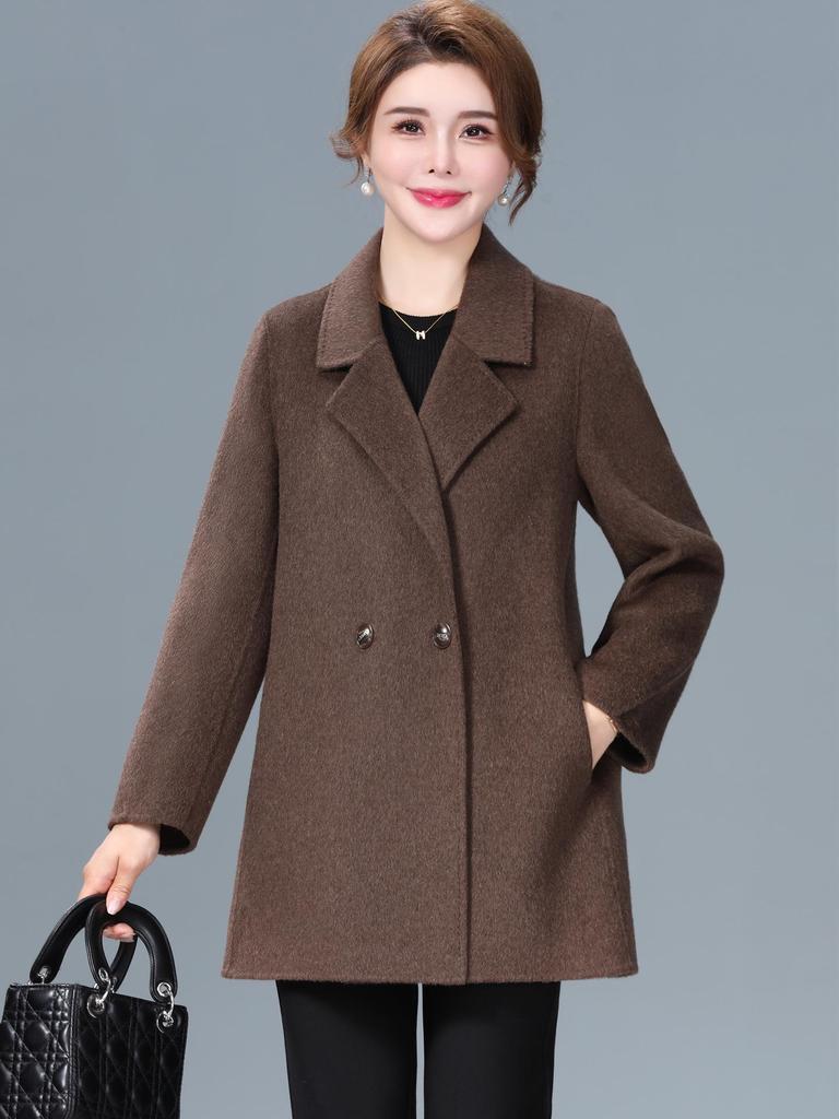 Women's Double-Faced Cashmere Wool Coat - Mid-Length, Autumn/Winter 2025 Collection for Middle-Aged and Elderly Mothers.
