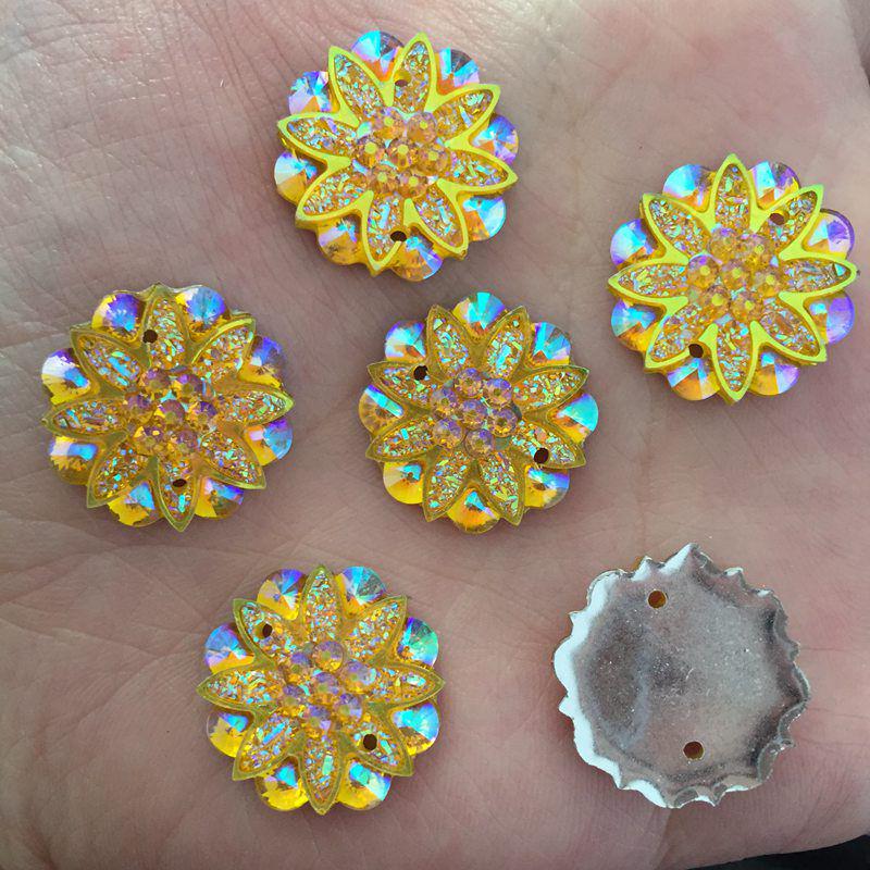 AB Смола Цветок Стразы Свадебное украшение с плоской задней частью 2 отверстия 20шт. 18мм