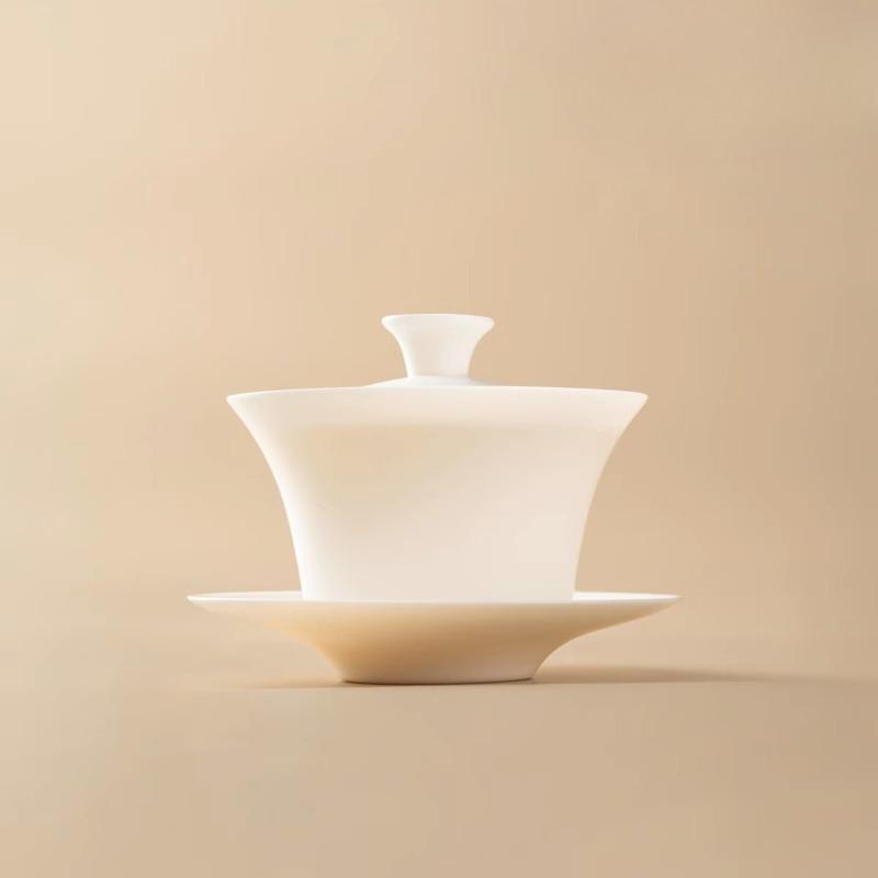 BEPAN Chinese-style sheep fat jade porcelain ultra-thin three-sided covered bowl with gift box, Chinese-style festival gift box