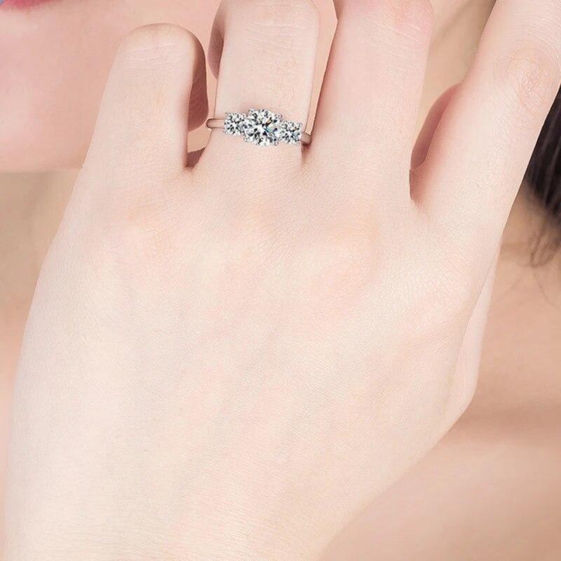 Цвет D 1,0 карата 6,5 мм Обручальное и свадебное кольцо с муассанитом для женщин Кольцо с двойным ореолом 925 посеребренное кольцо с бриллиантами 18 К, созданное в лаборатории