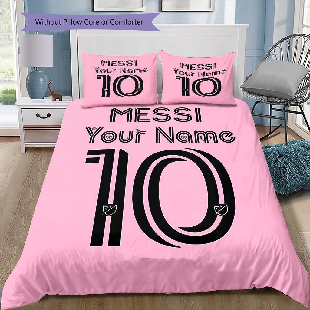 Messi Fan Artwork Custom Name Pattern Bedding Quilt Set Quilt Cover Pillowcase Home Birthday Gift(1 * duvet cover + 2 * pillowcase, without core)