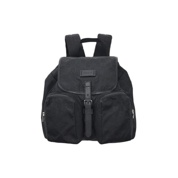 Gucci GG Nylon Leather Trim Medium Backpack In Black For Unisex Daily Use