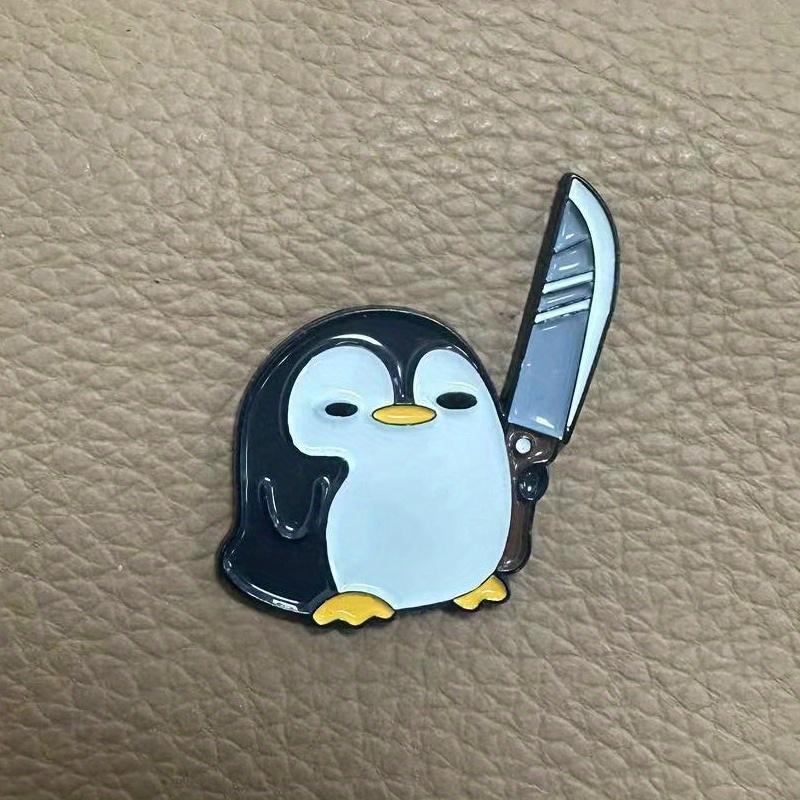 Забавная брошь-значок с пингвином, держащим большой нож, для рюкзаков, шляп, уникальный подарок, аксессуар