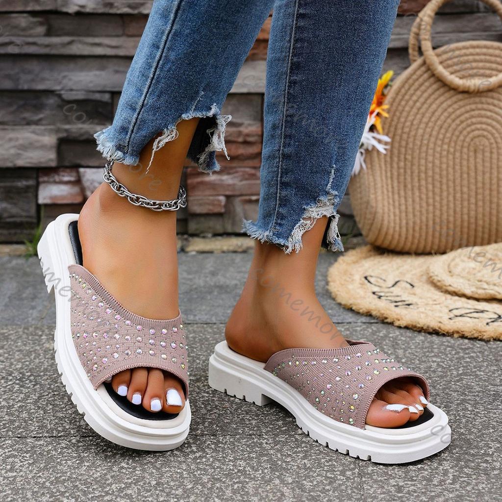 Модные летние шлепанцы Comemore для женщин для улицы, ретро, толстая подошва, римские пляжные сандалии, повседневные, сетчатые, дышащие, с открытым носком, слайды