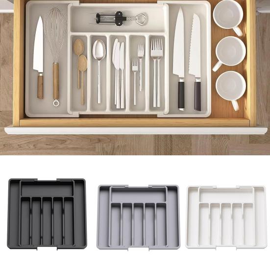 Dinnerware Storage Box Retractable Classification Organization Large Capacity Tableware Tray Cosmetic Jewelry Stationery Drawer