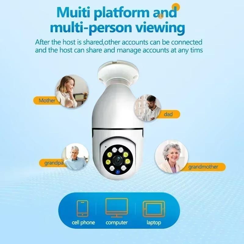 5MP E27 Bulb Surveillance 4X Digital Zoom Camera 2.4G 5G WiFi Wireless Baby Monitor Cameras AI Tracking Home Color Night Vision CCTV Cam