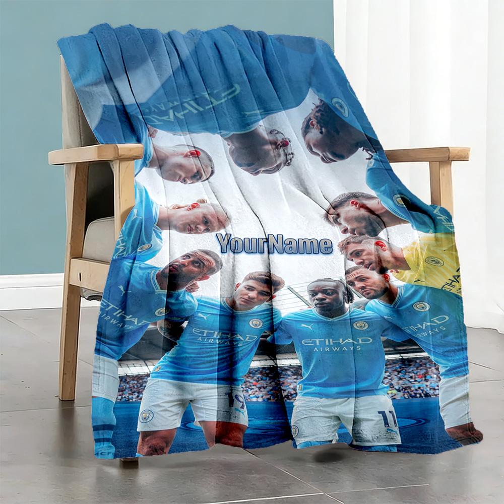 Manchester City Customize Text Blanket Gift Customizable Blanket Comfortable Suitable for Chair Bed Sofa Home Decor Ideal for All Seasons