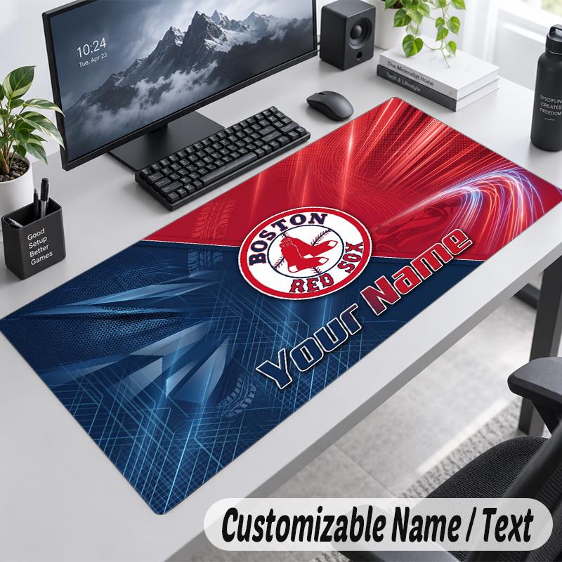 Custom Name Text Mouse Pad Boston Red Sox Personalized Desk Pad For Work And Gaming
