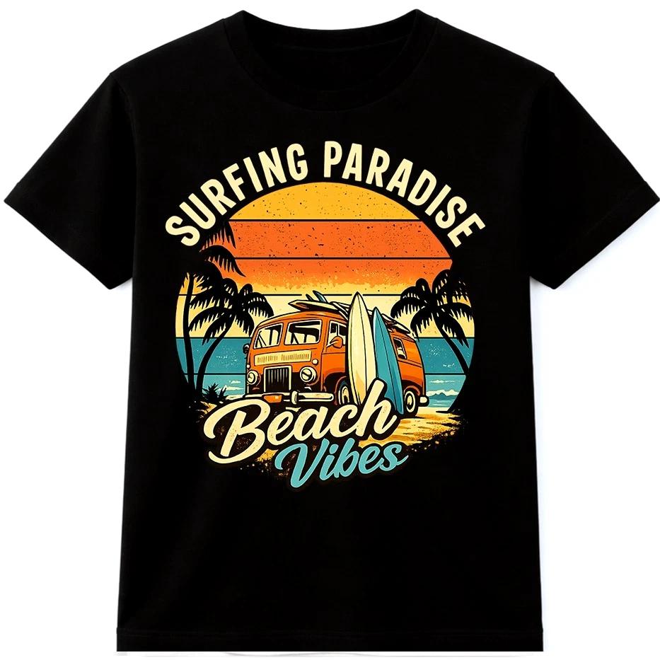 Surfing Sunset Van T Shirt Vintage Beach Summer Surf Graphic Tee