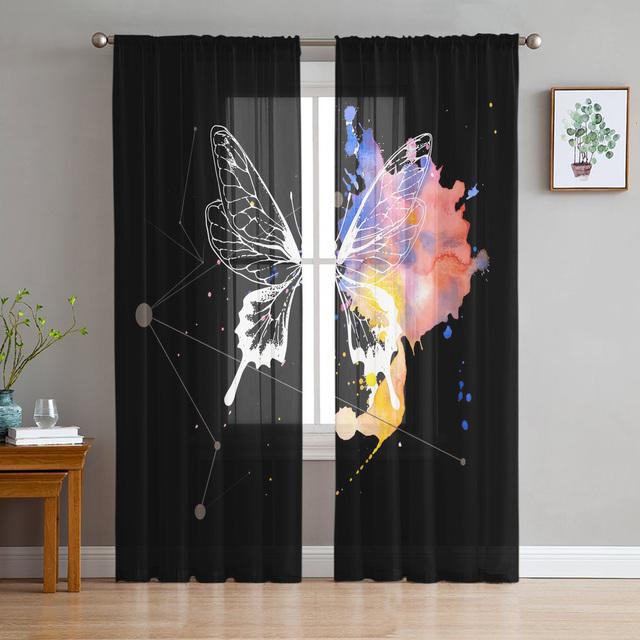Flower And Colorful Butterfly Sheer Curtains For Living Room Bedroom Kitchen Home Decor Tulle Voile Curtains Windows Drapes