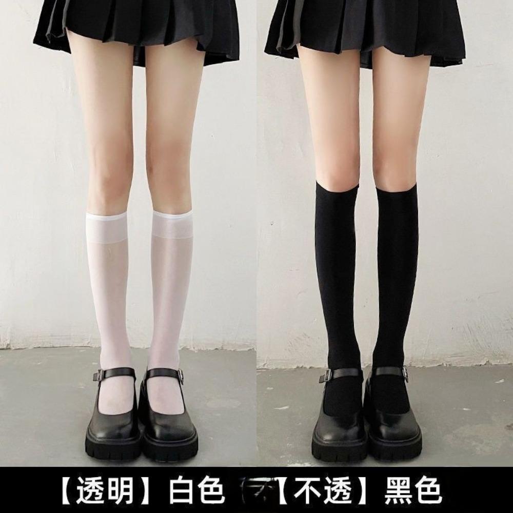 JK Velvet High-transparency Calf Socks, White Thin Long Tube, Spring and Summer Black Stockings, Women's and Knee Socks, Ultra-thin Ins Tide