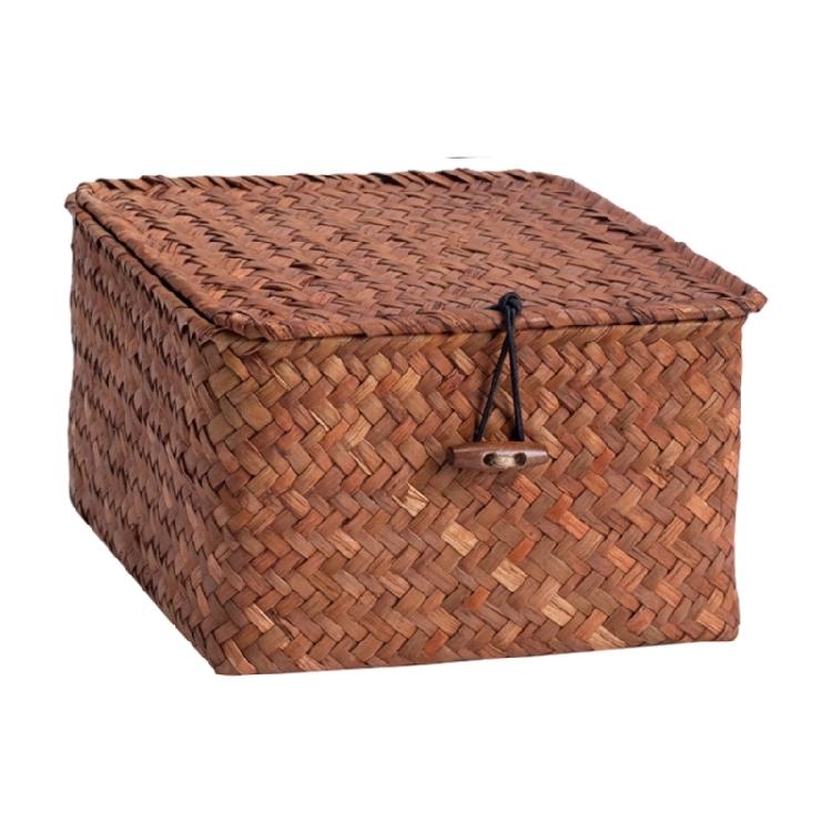Устойчивая плетеная вручную корзина для хранения с крышкой, конфетница, органайзер для столешницы, дизайн из натурального волокна
