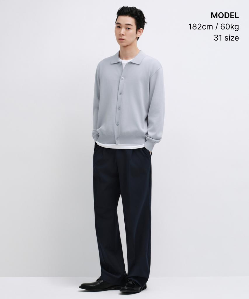 MUSINSA STANDARD Real Wide Hidden Banding Slacks [Navy]