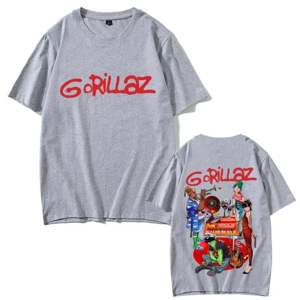 2026 Футболка с принтом группы Gorillaz Унисекс Женская Хип-Хоп Рок Мода Мультяшный Тренд Уличная Одежда Винтаж Повседневная Хлопковые Футболки Высокого Качества