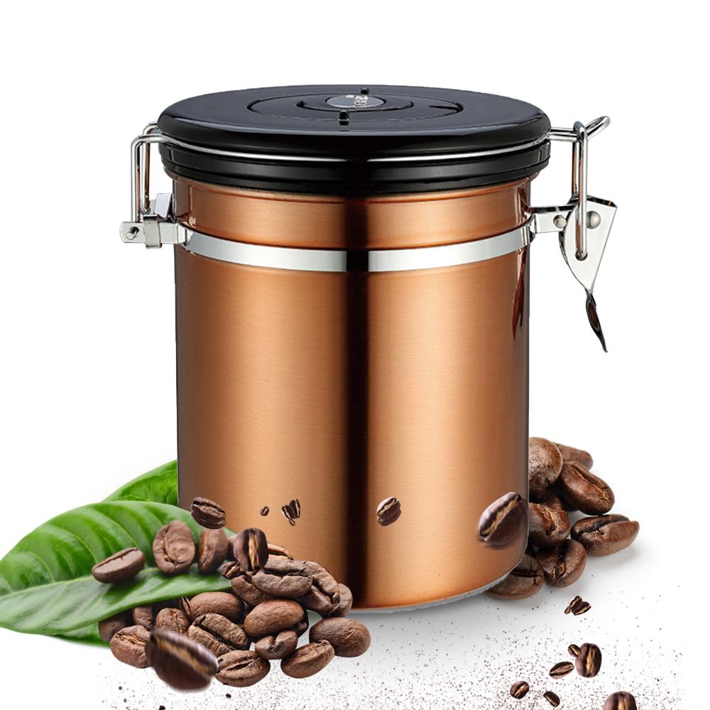 Stainless Steel Airtight Canister Coffee Bean Canister Food Storage Container 1.5L with Vent Valve for Coffee Tea Sugar Flour