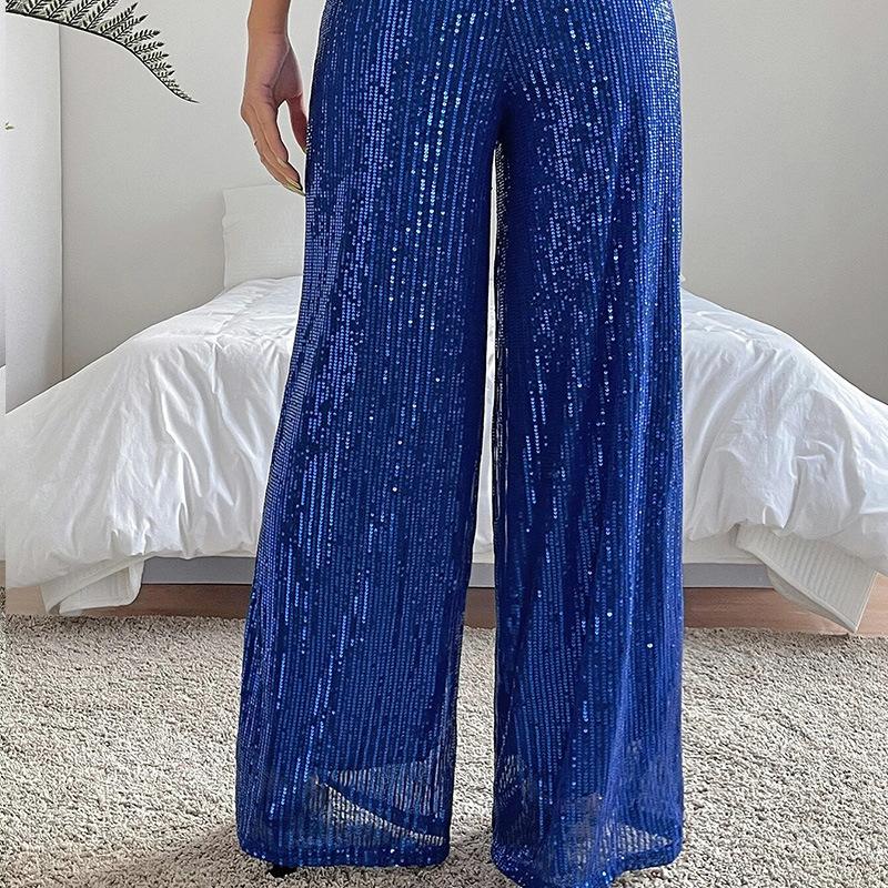 GMXIA Women's High-waisted Fashion Casual Pants Sequin Loose Sag Wide Leg Pants Summer Women