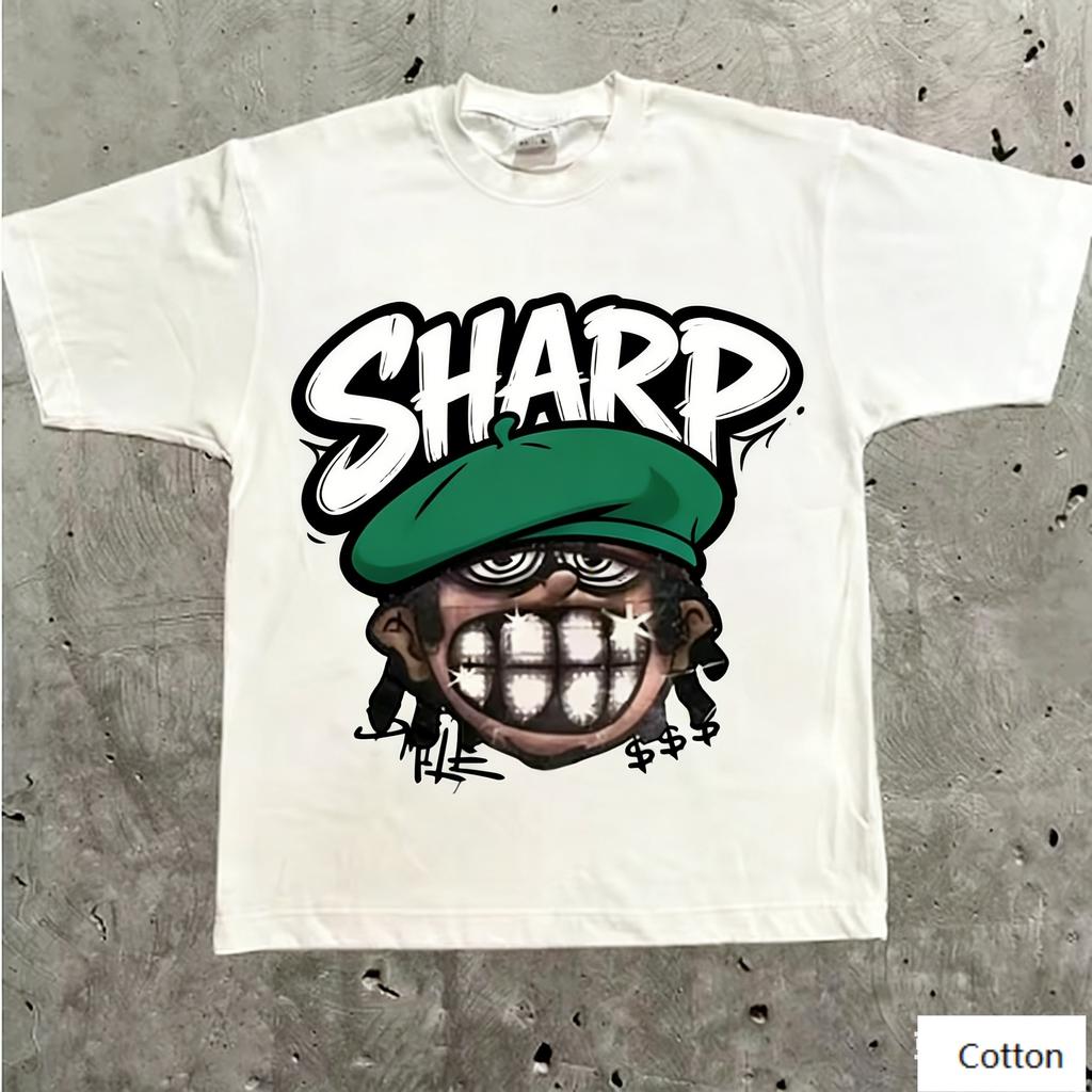 Унисекс Хлопковая Футболка Streetwear с Дерзким Мультяшным Хип-Хоп Дизайном и ЧЕТКИМ Граффити Текстом Топ в Хип-Хоп Стиле