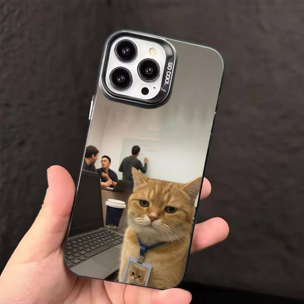 Забавные офисные коты Чехол для телефона для iPhone 17,16,15,14,13,12,11,Pro Max,Plus Конфетный серебряный чехол