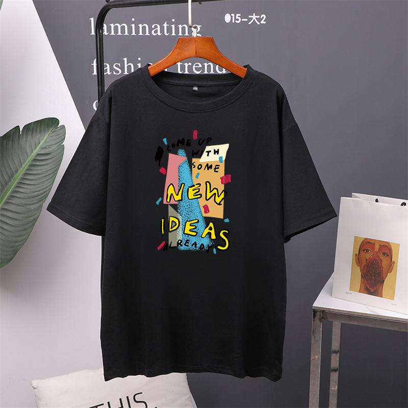 Футболка с принтом «Новые идеи», красочные женские хлопковые летние футболки большого размера, мягкий женский джемпер, топ