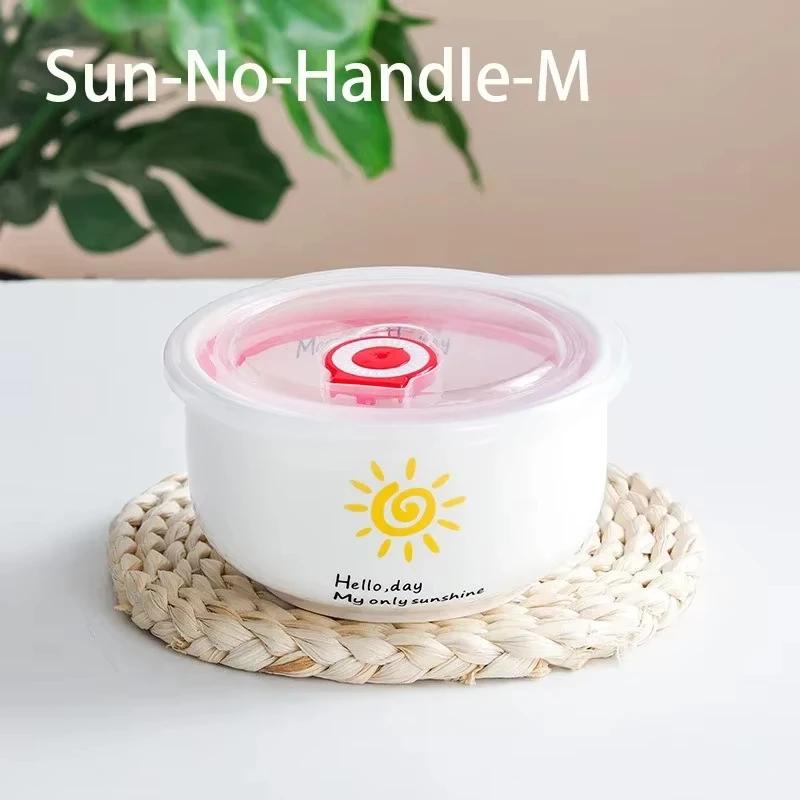 Cartoon Ceramic Instant Noodle Bowl Sealed Leakproof Soup Bowls for Student Office Meal Prep Food Containers Kitchen Tableware
