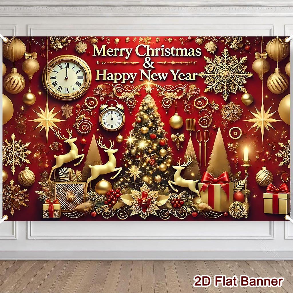 Christmas & New Year Photography Background 120*80cm Polyester Party Banner EIK Clock Print Backdrop Holiday Welcoming D
