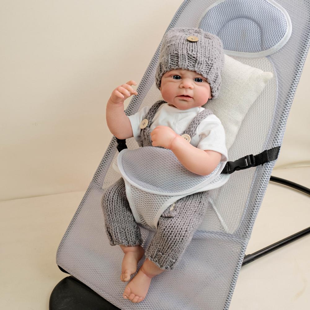 Реалистичная 18-дюймовая кукла-младенец Reborn ELIJAH в сером шерстяном комбинезоне с полным силиконовым телом, имитация куклы Rebirth, настоящие куклы-младенцы для детей, девочек и мальчиков