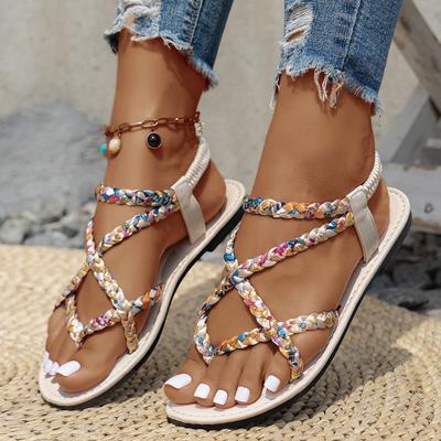 Новые летние женские туфли больших размеров, модные комбинированные сандалии на плоской подошве с ремешками