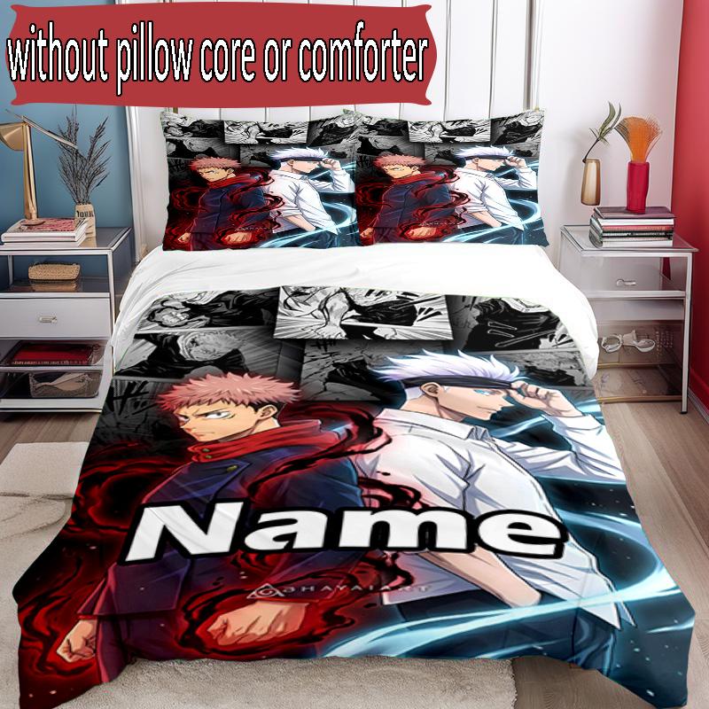 3pcs Duvet Cover Set (1*Duvet Cover + 2*Pillowcase, Without Core), Custom Name Jujutsu Kaisen Pattern Bedding Set, Home Bedroom Decor Gift