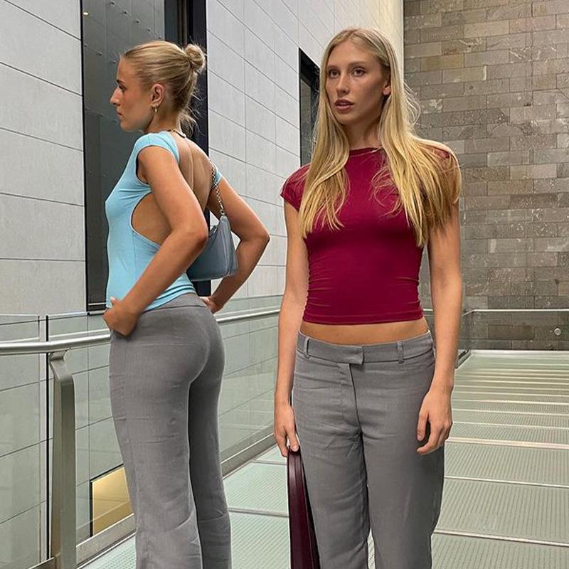 Топы с короткими рукавами и открытой спиной, женские многообразные топы, облегающие базовые летние тонкие укороченные сексуальные футболки с вырезами, укороченный топ