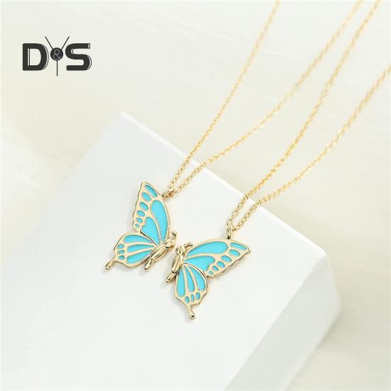 2Pcs/Set Friendship Necklace Meaningful Bright Luster Adjustable Extension Chain Decoration Gift Best Friend BFF Sister Butterfly Pendant Necklace