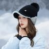 Новый осенне-зимний стиль двухцветная двубортная шапка с защитой ушей уличная плюс бархатная утолщенная холодная и теплая шапка маленькая шерстяная шапка показывающая лицо