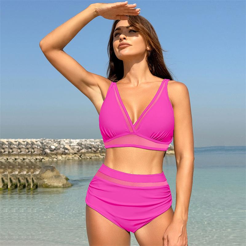 Женский купальный костюм, сексуальное бикини с высокой талией, женский однотонный купальник, комплект бикини из двух частей, 7 цветов, купальный костюм, купальный костюм