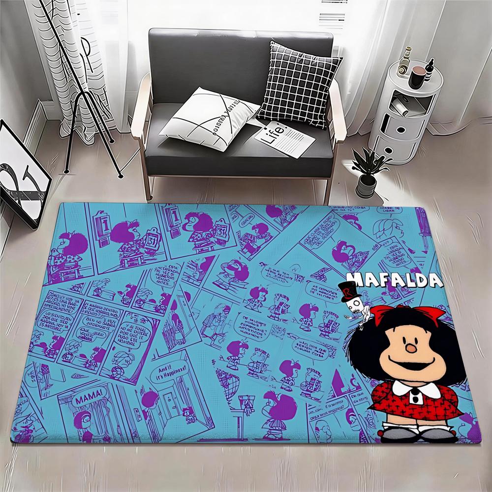 Cute Cartoon Mafalda Floor Mat Eco Flannel Doormat Non Slip Odorless Indoor Floor Rug Soft Short Plush Home Mat