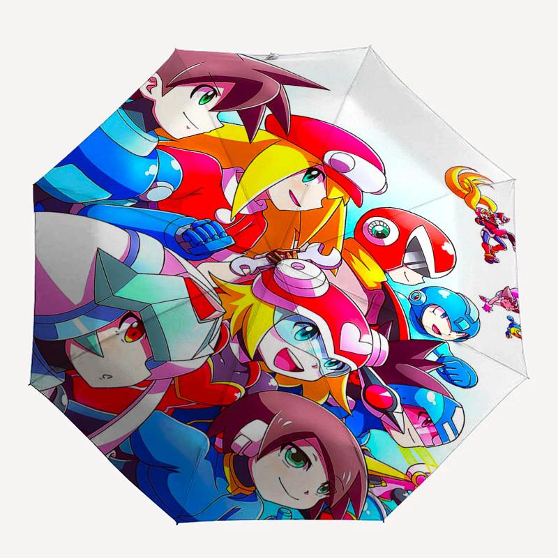 1pc Mega Man: Automatic Folding Umbrella, 8-Bone Iron Frame, Portable Tri-Fold Design, Outdoor for Fans, Travelers, Everyday Use, Gift Idea.Y025