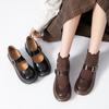 Mary Jane Shoes Japanese Soft Girl Thick-soled Round Head One-word Buckle Heightening Small Leather Shoes Women