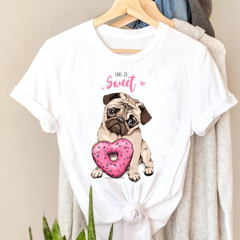 Футболка с коротким рукавом унисекс с принтом Sweet Dog Pug 90-х годов, повседневная модная одежда, футболка с рисунком, топ с принтом Lady Fe, одежда унисекс, графическая футболка