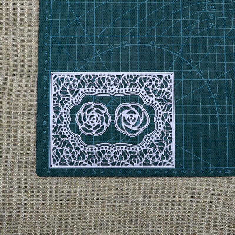 Рамка для цветка розы, прямоугольная металлическая режущая пластина, трафарет для самостоятельного скрапбукинга, альбома, бумажной открытки, тиснения