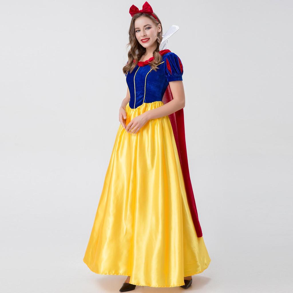 Adult Women's Snow White Fairy Tale Long Cosplay Dress - Halloween Princess Costume
