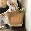 Женская вязаная крючком пляжная сумка из искусственной кожи, дорожная сумка с лоскутным плетением, контрастного цвета, простая сумка через плечо, женская летняя повседневная сумка