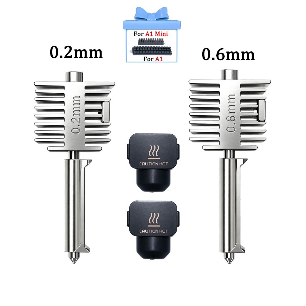 Hotend Kit For Bambu Lab A2L/A1/A1 Mini Hot End Assembly 0.2/0.4/0.6/0.8mm Hardened Steel One-Piece Nozzle For A1 3D Printer
