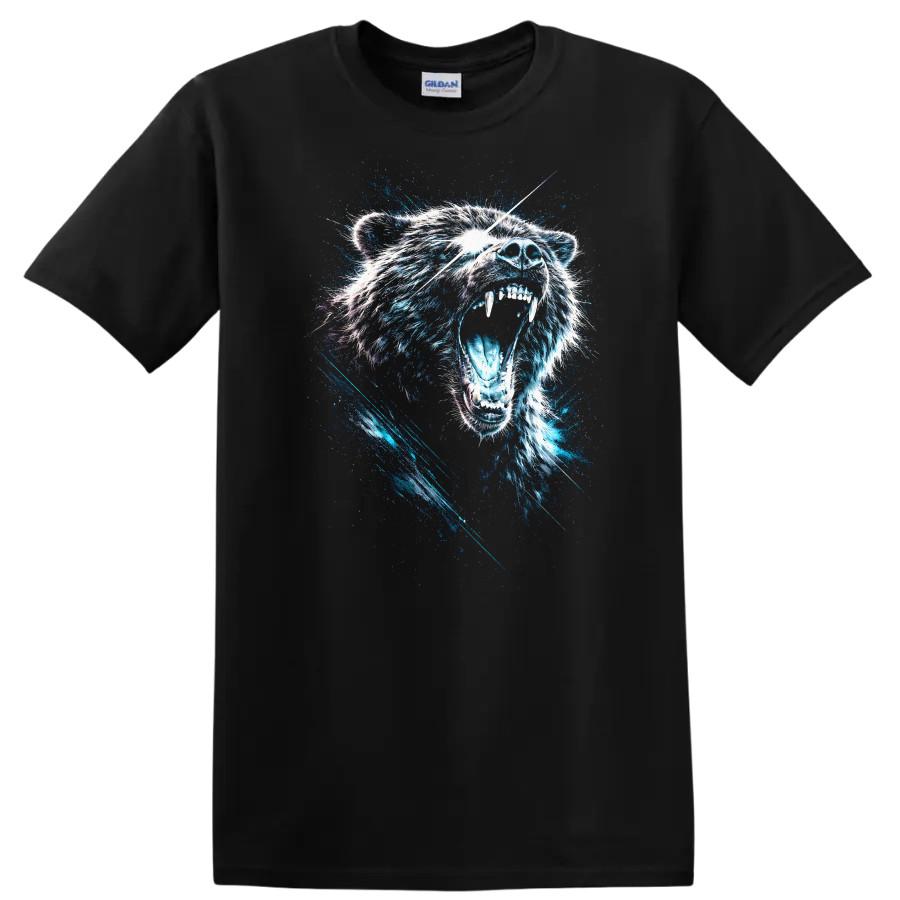 Bear Graphic T Shirt Roaring Blue White Design Nature Lover Tee
