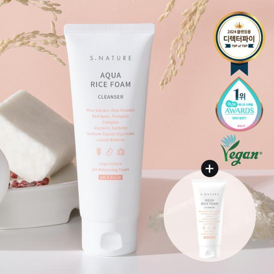 S-Nature Aqua Rice Слабокислотная очищающая пенка 160 мл, специальная (+20мл)