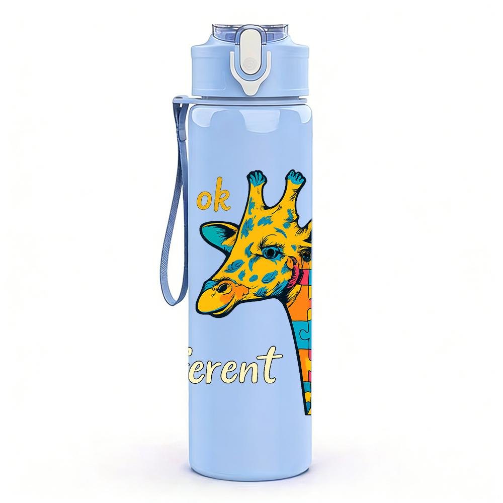 1PC Colorful Giraffe Quote Text 750ml Color Plastic Sports Water Bottle Leakproof Flip Straw Lid For Sports Office Home Use
