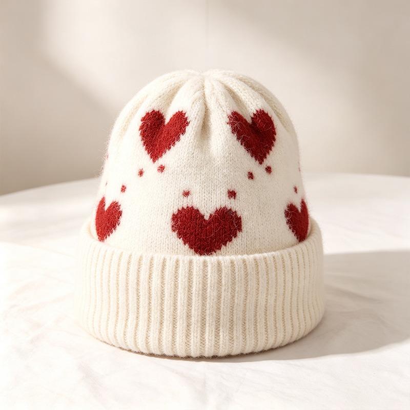 Korean Style Cute Heart Knit Hat Winter Warm Women S Beanie