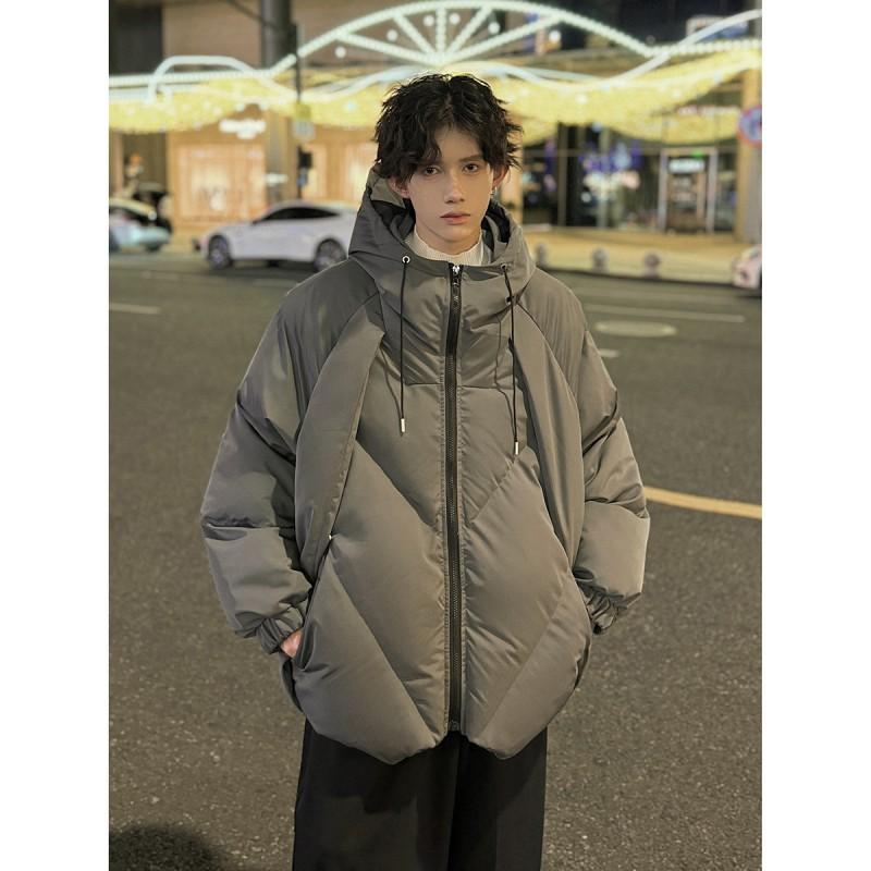 Mens Winter Hooded Puffer Jacket Casual Loose Fit Cotton Coat Outdoor Daily Wear