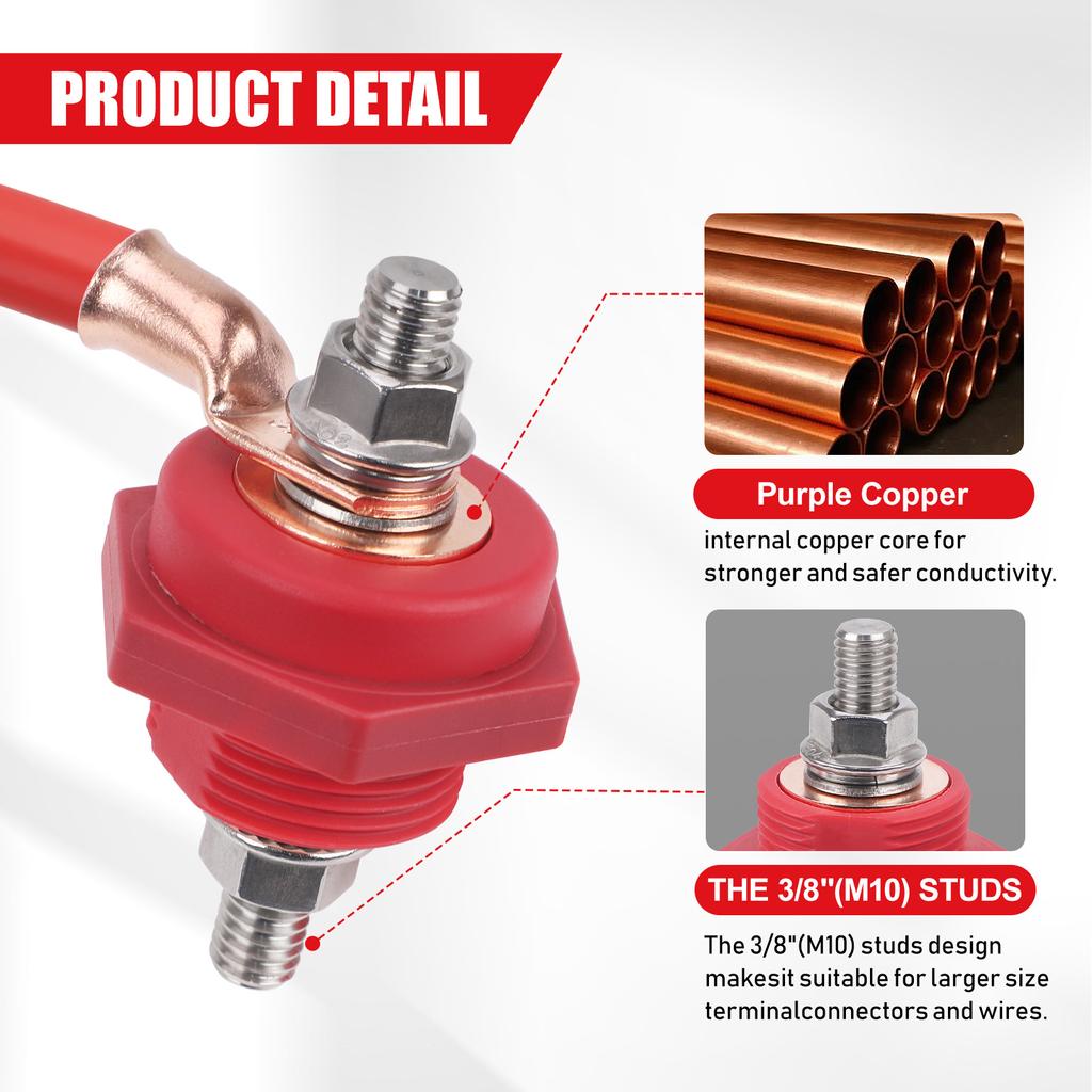 300A 48V DC Post Connectors Brass Replacement Terminal Kit 3/8in Stud Battery Power Junction for Car Camping RV Truck Boat