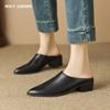 2024 Summer Women Shoes Genuine Leather Pointed Toe Women Sandals Solid Modern Sandals for Women Chunky Heel Women's Mules Shoes