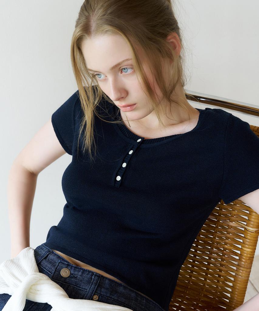 LETTERA Henley Neck Short Sleeve Knit