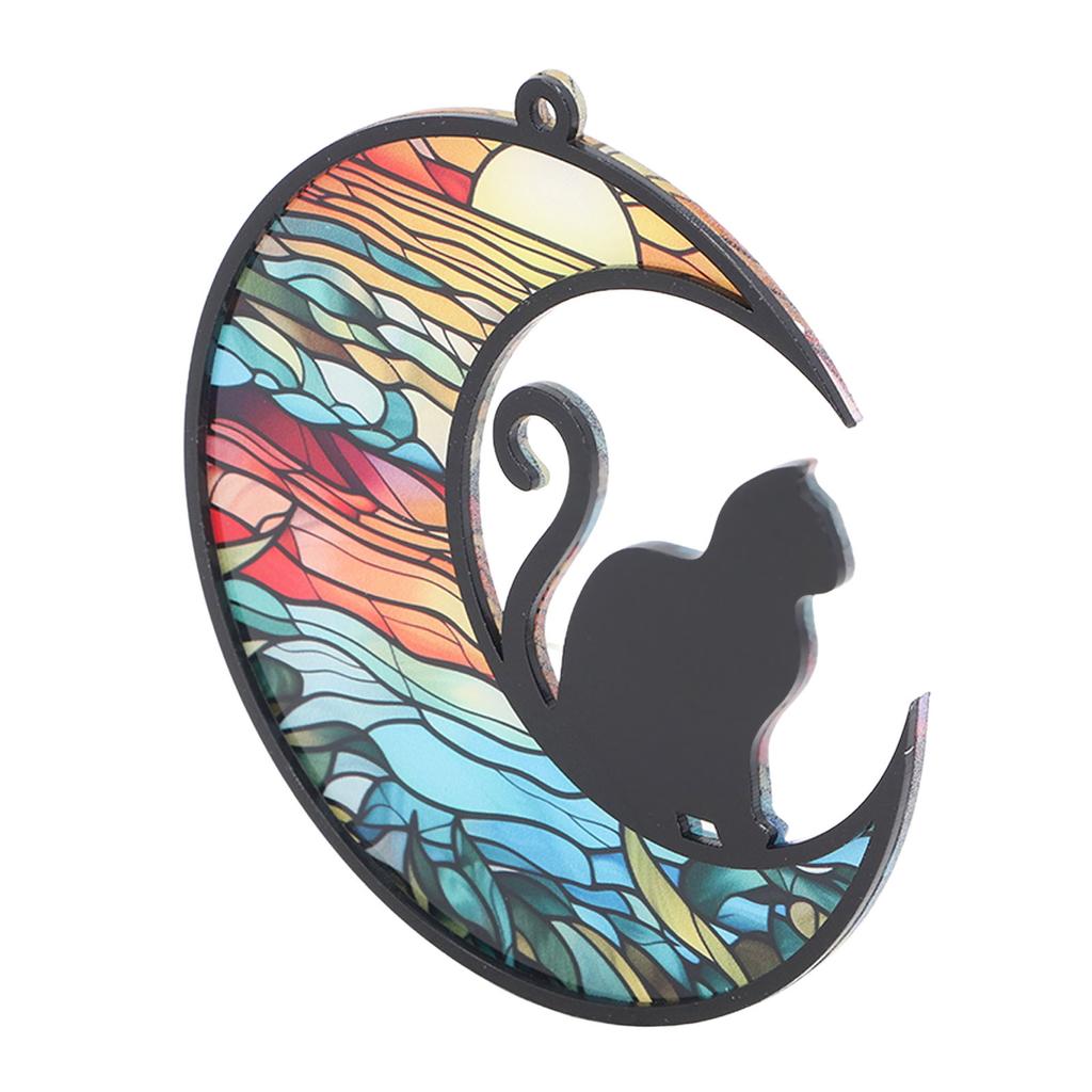 Витражное окно с изображением ловца солнца в виде кошки, подвесное украшение из цветного акрилового стекла с УФ-печатью