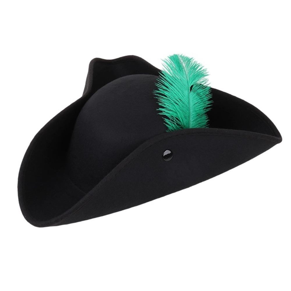 Wide Brim Tricorn Hat Feather Decorated Costume Hat Unisex Fashionable feather hat Halloween Party